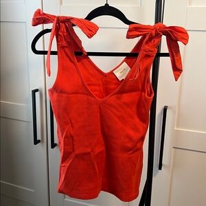 Maeve by Anthropologie Red Coral Tank Top with Bow Straps